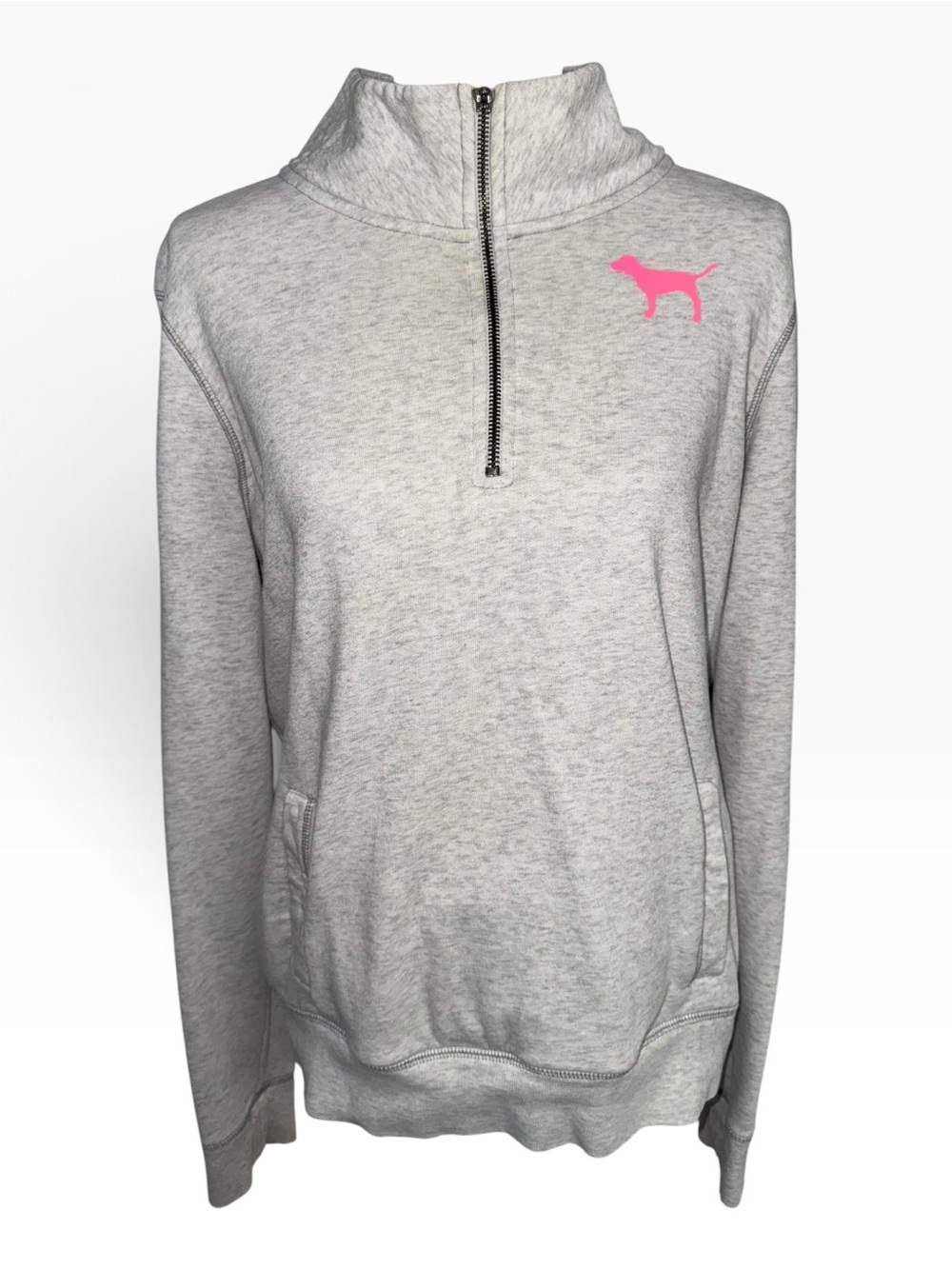 Victoria’s Secret PINK Love Pink Gray Quarter Zip Pullover Sweatshirt Women L